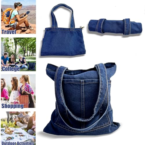 Bolsa Tote de Lona Denim con Cierre para Mujer miniatura 7