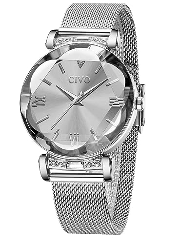 CIVO Montre Femme Argent Minimalistes Etanches Acier Inoxydable Filles Mode Élégante Casual Montre à Quartz Analogique pour Femme