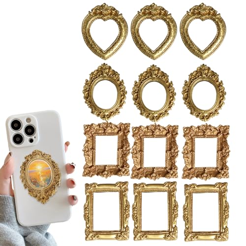 Juego de mini marcos dorados, 12 piezas, marcos de fotos de resina barroca vintage, 4 estilos, mini decorativos para manualidades, fotos, manualidades, fiestas navideñas, decoración de mesa para