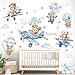 wondever Airplane Animals Bears Wall Stickers Hot Air Balloon Bears Cloud Peel and Stick Wall Art Decals for Baby Nursery Kids Bedroom Toddler Room