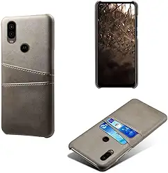Capas Compatível com MOTO One Vision,tampa protetora de couro falso,design de saco de cartão com 2 fendas de cartão atrás,proteção anti-impressão digital e anti-gota-Grey