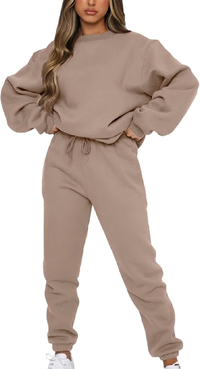 Women's Pullover Tracksuit Fleece Sweatshirt Jogging Pants 2 Pieces Sweatsuits