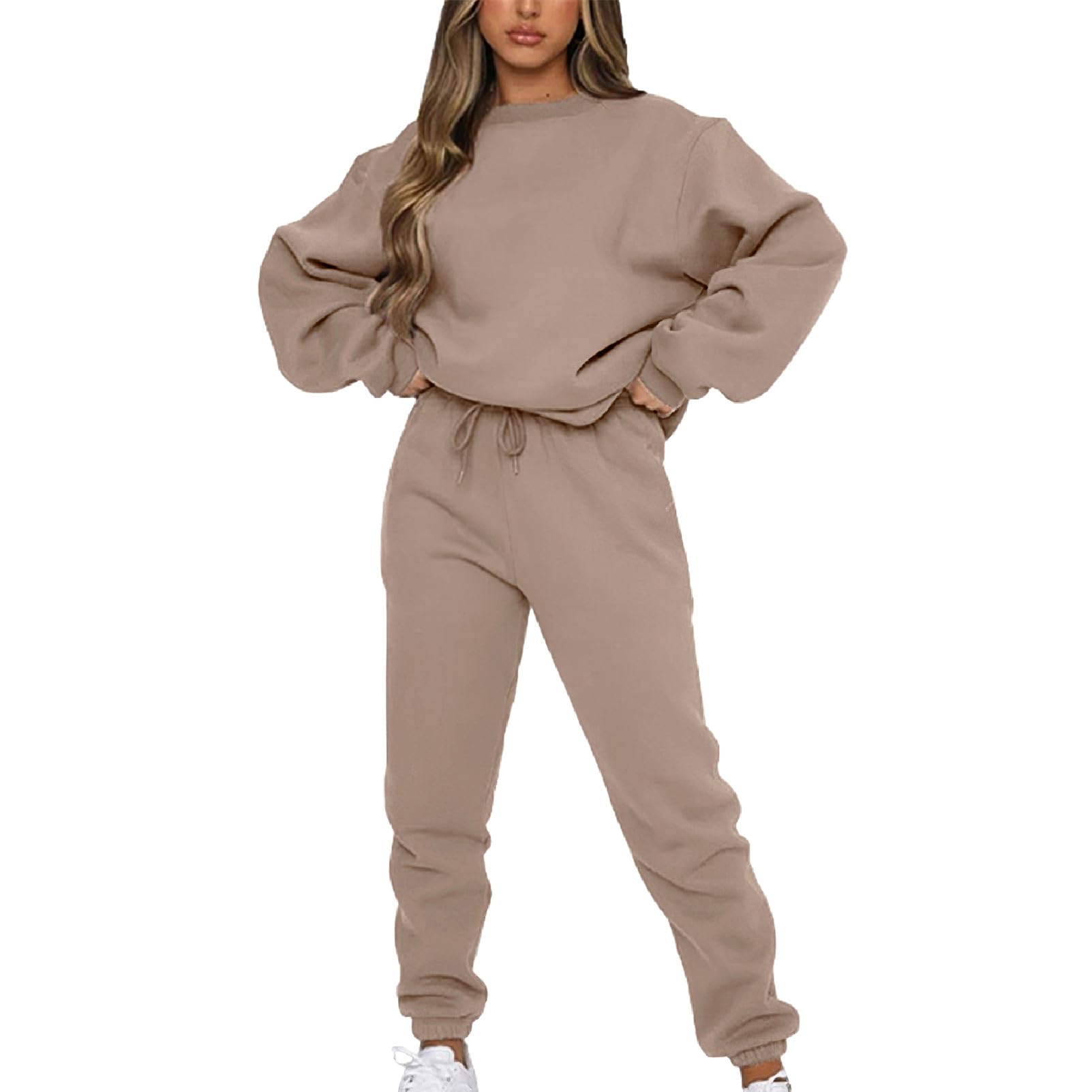 amropi Chándal de Mujer Sudadera Pullover de Lana y Pantalones Conjunto de Ropa