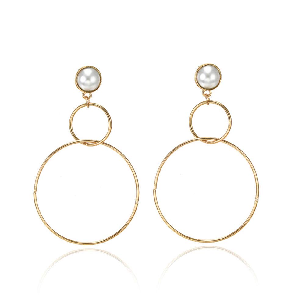 Geometric Double Circle Round Stud Earrings Women's Lucky Number 8 Shape Hollow Big Hoop Earrings