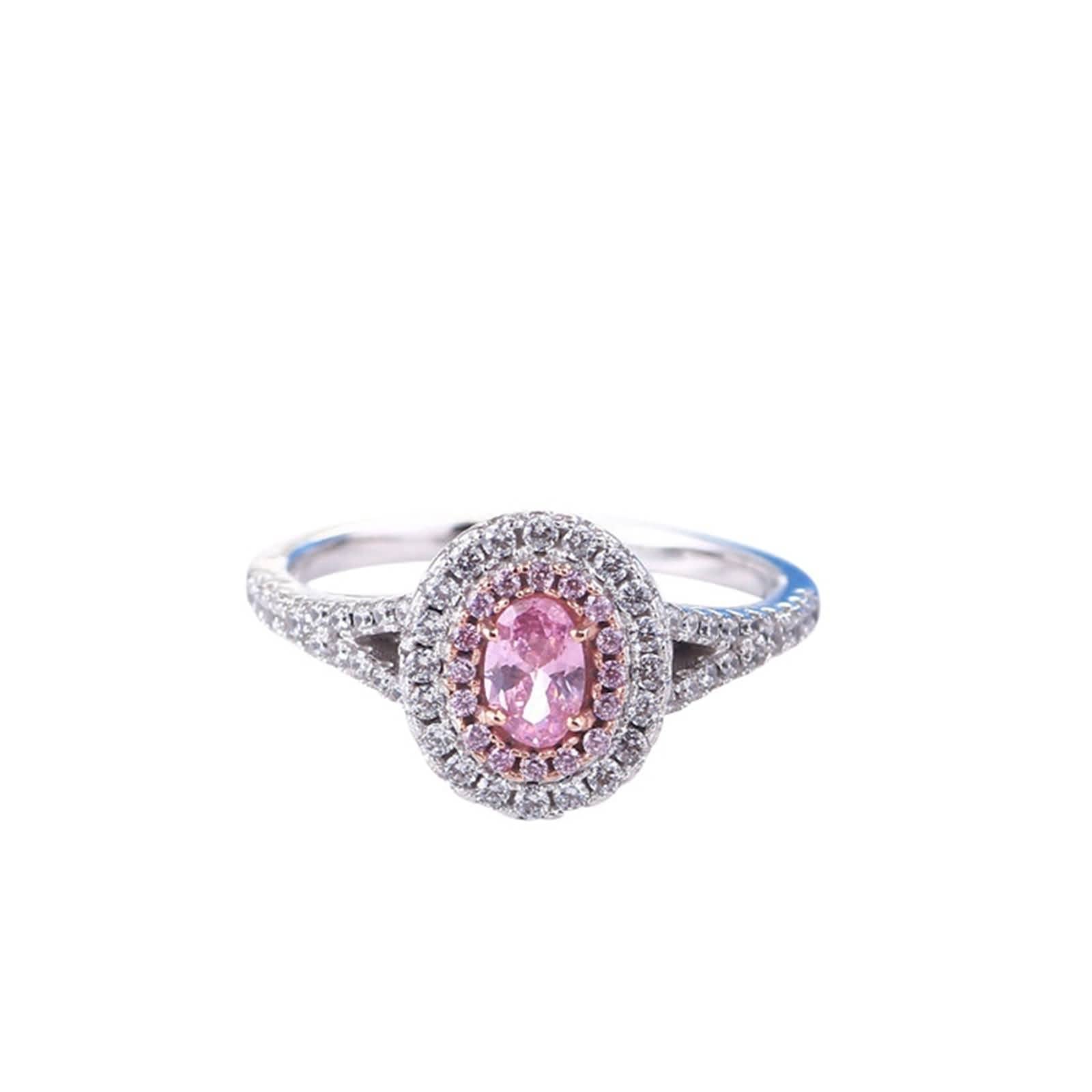 BCughia Rings Jewelry, Womens Rings Pink Oval Shape Cubic Zirconia Silver Plated Zircon Pave Light Design Valentines Day Ring for Women