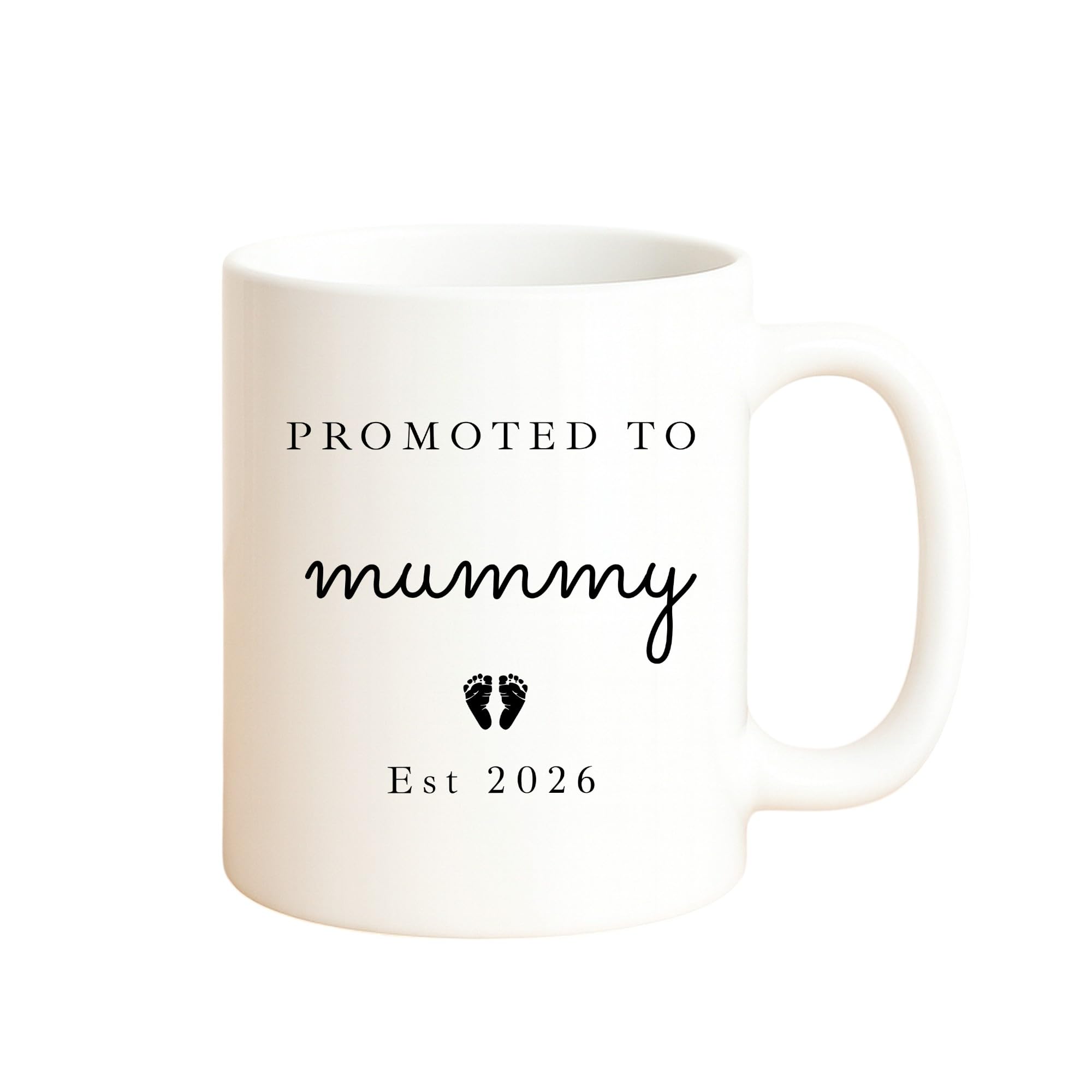 allaboutthebump Personalised Promoted to Mummy & Daddy Est. Year Ceramic Mug Set – Pregnancy Announcement Mugs with Baby Feet, New Parents Gift, Baby Reveal, Baby Shower Keepsake (White Mug: Mummy)