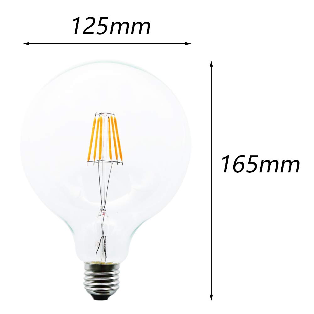 6W Bombillas de Filamento LED E27,G125 Edison LED Retro filamento bombilla 2200K Blanco cálido Luz (8 pack)