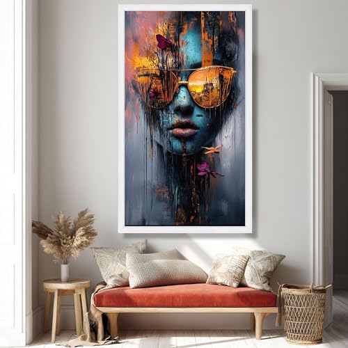 Art urbain sur toile tendue avec châssis bois portrait femme lunettes de soleil