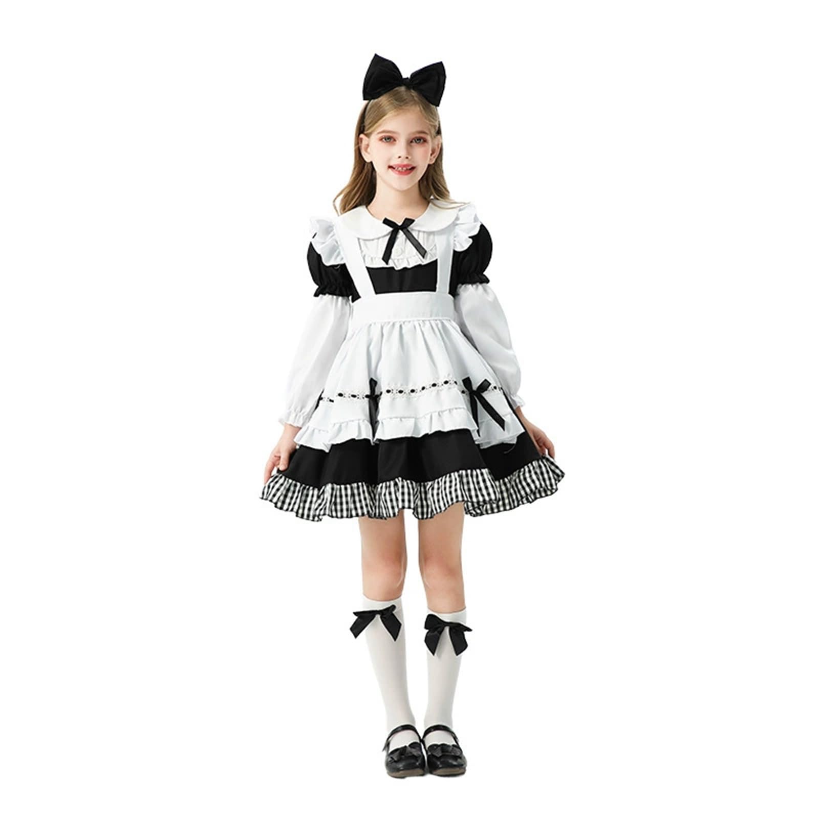 Generico Abito Bambina Gonna Quadretti Maniche Lunghe