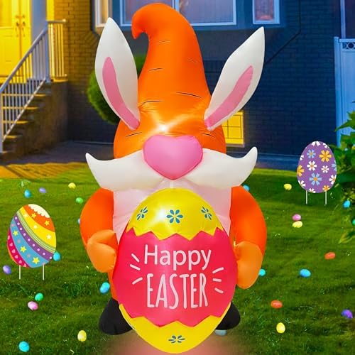 Ruirtarci Easter Gnomes with Egg Inflatables 6Ft Long * 4FT