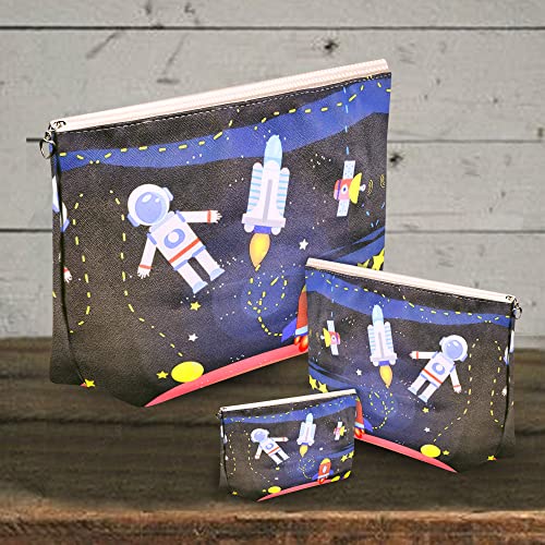 Image of FunBlast Multipurpose Canvas Pouch - Pack of 3 Pcs Pouch with Zipper Lock, Stationary Organizer Pouch, Travel Accessories Pouch Bag, Cosmetic Bag, Money Purse, Handbag (Rocket)