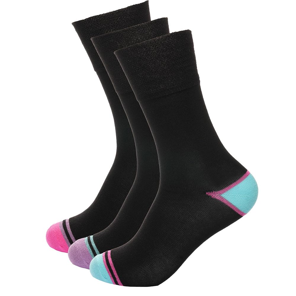 GM ApparelLadies Bamboo Non-Elastic Diabetic Antibacterial Soft Socks - Breathable Moisture-Wicking Wellness Socks Skin-Friendly for Everyday Wear, Pack of 6 Pairs