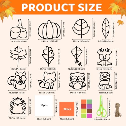 Corpower Herbst Bastelset für Kinder, 13 Stück Set, Fensterbilder, Blätter Deko, DIY Herbstdeko, Geschenk für Halloween, Weihnachten