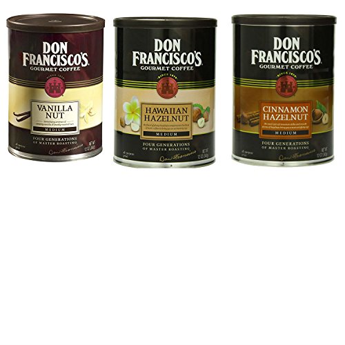 Don Francisco Coffee Bundle with 1 Can Each of Don Francisco Cinnamon Hazelnut Flavored Ground Coffee, Ground Vanilla Nut Coffee, and Don Francisco Hawaiian Hazelnut Flavored Coffee