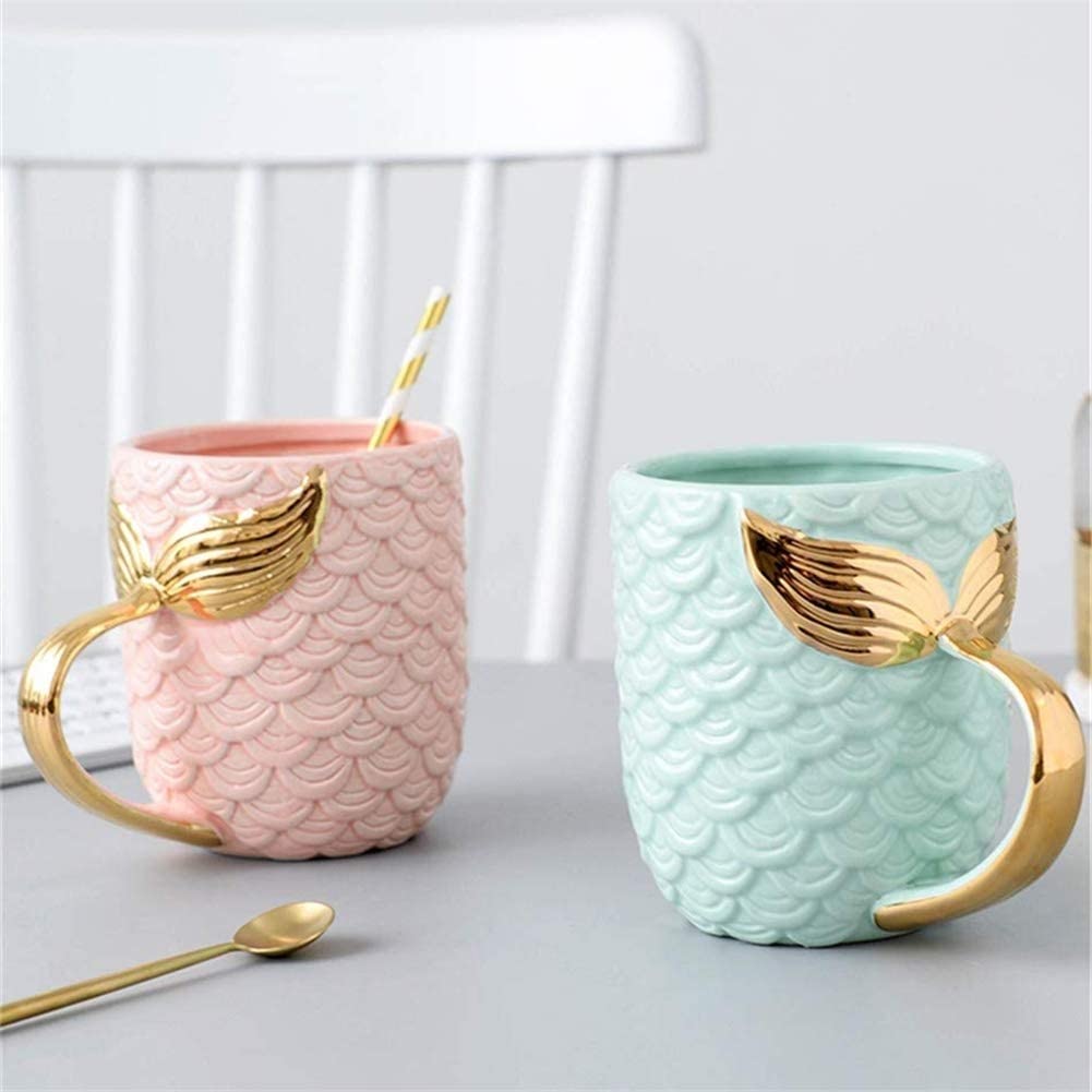Podróżny kubek do kawy ceramiczny kubek, uchwyt ogona syrenki para filiżanka do kawy, kubek, kubki na gorące kakao, nowość poranny kubek herbata mleko, gorąca czekolada kubki kubek do kawy (kolor: A)