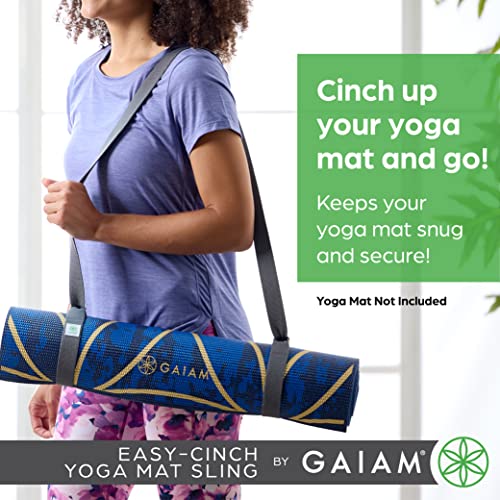 Gaiam Easy-Cinch Yoga Mat Sling - Durable Carrying Strap for Yoga Mat with Metal D-Rings for Secure Fit - Doubles as a Yoga Stretching Strap (No Mat Included), Navy