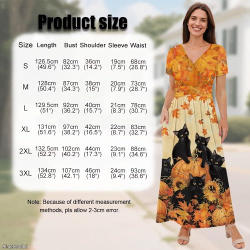 Image of Women's Fall Summer Short Sleeve Ankle Length V-Neck Party Dress with Pockets Size S-3XL