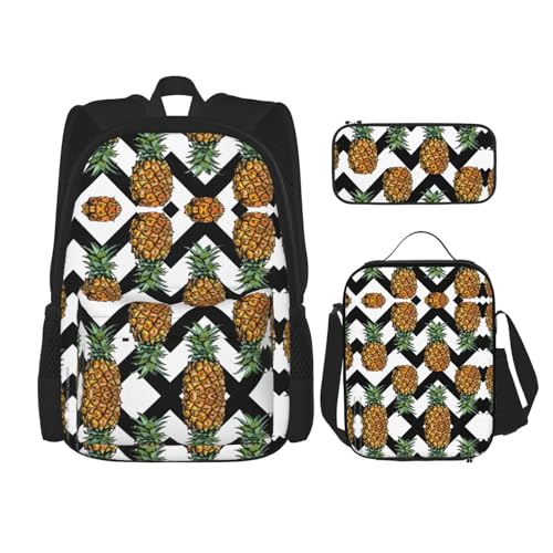 Sac à dos imprimé ananas d'été ensemble scolaire 3 en 1 idéal pour le collège