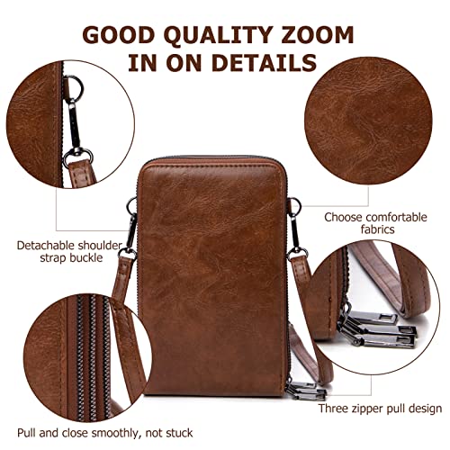 Image of myfriday Small Cell Phone Crossbody Bag, Multi-pocket & 6 Card Slots | 6 card slots, multi-pocket zipper layout and soft synthetic leather keep phone, lipstick, coins and keys ready outdoors
