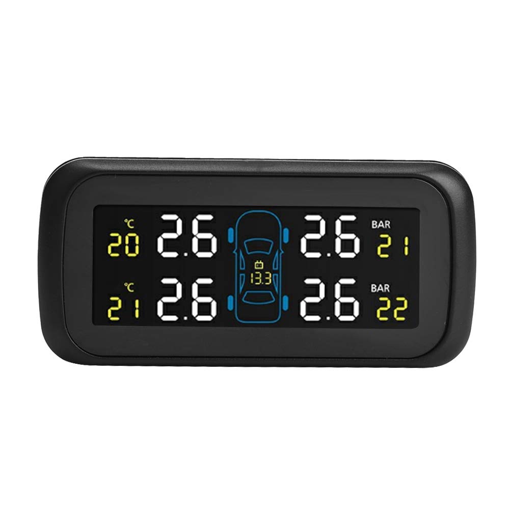 Sistema di monitoraggio della pressione dei pneumatici, sensore di pressione dei pneumatici TPMS per auto con monitor LCD, 4 sensori interni, caricatore USB per accendisigari
