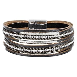 StarAppeal Armband leren armband met strass, kettingen en sierelementen, magnetische sluiting zilver, damesarmband