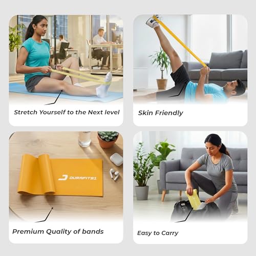 Image of Durafit91 Resistance Bands Set of 1(Medium Yellow), Exercise Thera Band for Men & Women, Natural Latex Stretch Band for Yoga, Pilates, Strength Training, Home Workout, Gym Fitness, Physical Therapy