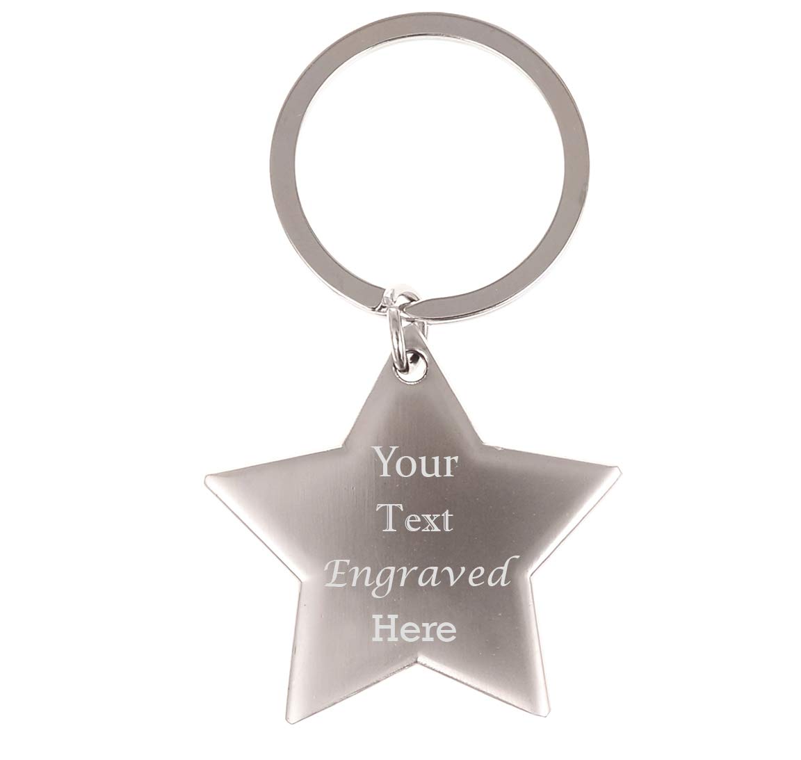 Sales-to-you Personalised Engraved Keyring Key Chains Enter Own Custom Text Engravings (Silver Star)