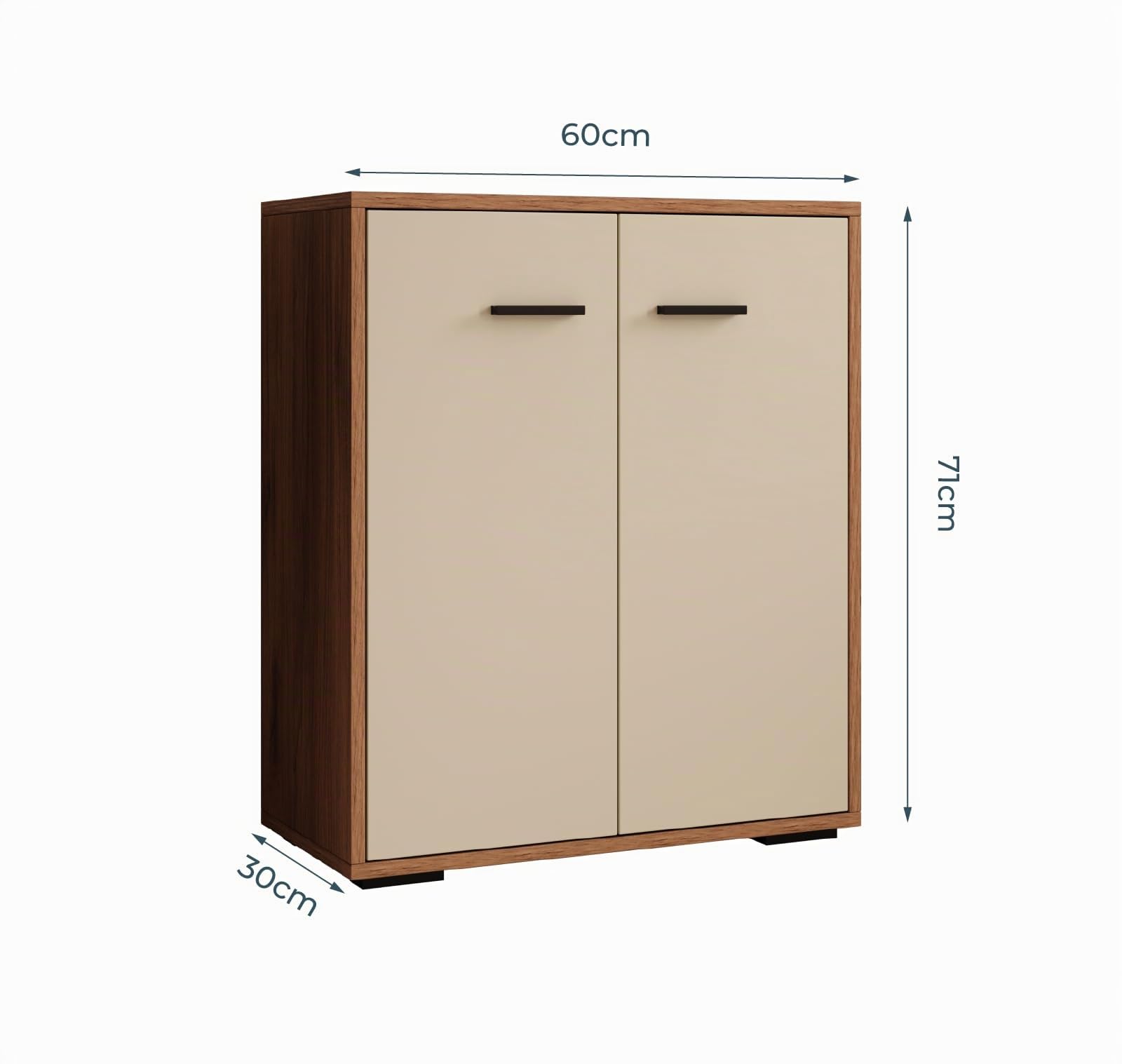 MB Muebles Bonitos | Buffet Bas Lander L2 pour Salon Moderne | Meuble de Rangement avec 2 Portes | Couleur Noyer et Beige | 60x71x30 cm