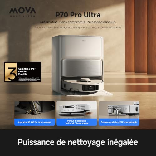 MOVA P70 Pro Ultra Robot Aspirateur Laveur, Aspiration 30 000Pa, – vue 2