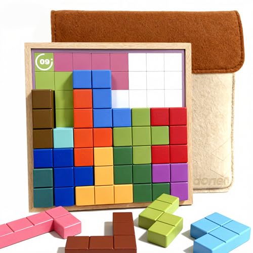 Codonen Wooden Tile Matching Memory Game for Dementia Seniors & Elderly Adults – 40 Double-Sided Templates + Felt Divider Storage Bag –...