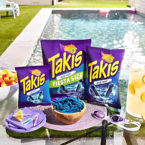 Image of Bundle of Takis Fuego + Blue Heat (17 oz) Fiesta Size Bag, Hot Chili Pepper Flavored Extreme Spicy Rolled Tortilla Chips