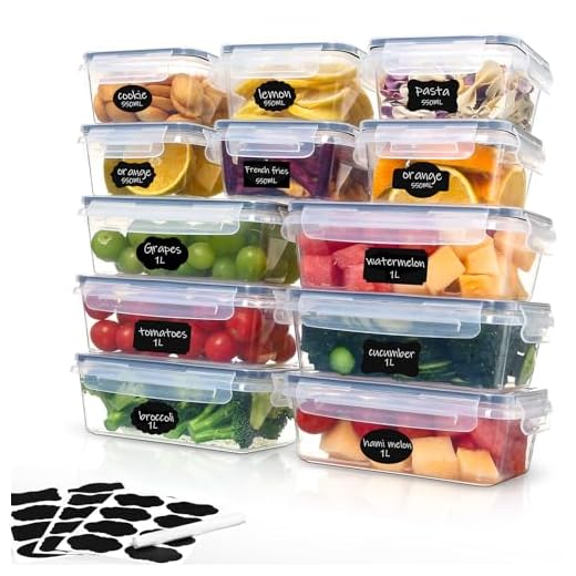 Ordeluxe Giftpot 12er botes cocina almacenaje, 6 x1 L + 6 x 500mL, Libre de BPA, 100% Hermético, recipientes herméticos para alimentos