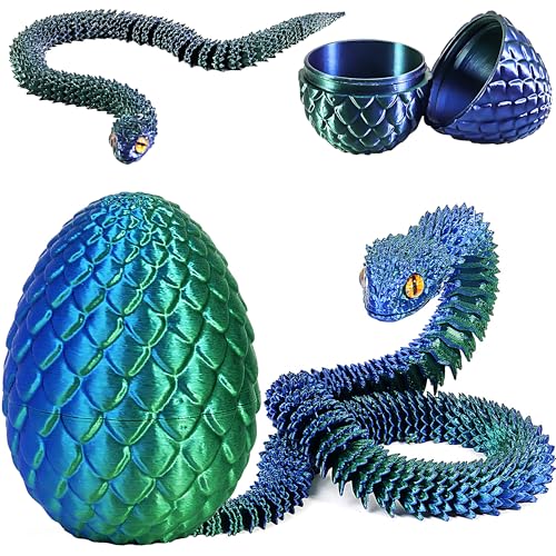 Joycabin 3D Gedruckte Schlange Spielzeug, Ostern 3D Gedrucktes Drachenei Schlangeneier, Easter Schlangeneier, 3D Gedruckte Tiere Spielzeug für Kinder Geschenke Schreibtisch Wohnkultur (Blau Grün)