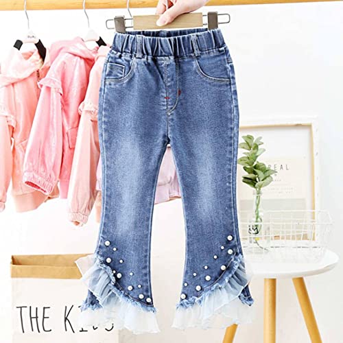 Toddler Girls Skinny Ripped Flare Bell Bottom Jeans Ruffle Hem Denim Pants for Casual Wear3