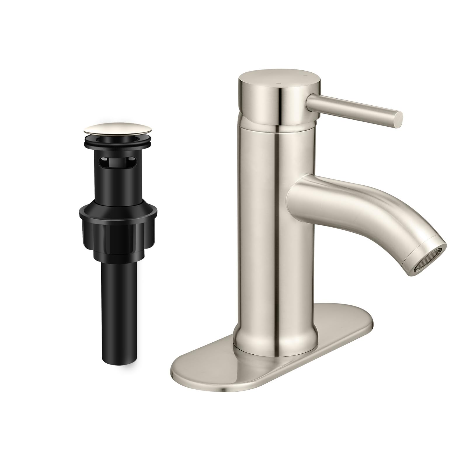 Bathroom Faucet Brushed Nickel PONAFOU Single Hole Bathroom Sink Faucet Single Handle with Pop-Up Drain and Deck for