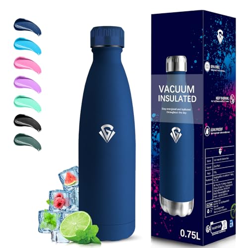 Grsta Botella Agua Acero Inoxidable- 750ml- Botella Termica, A Prueba de Fugas, Botella sin Bpa, Botella de Agua Deportiva, Mantiene 24H Frio/12H Calor, para la Escuela, Oficina, Cámping, Azul oscuro
