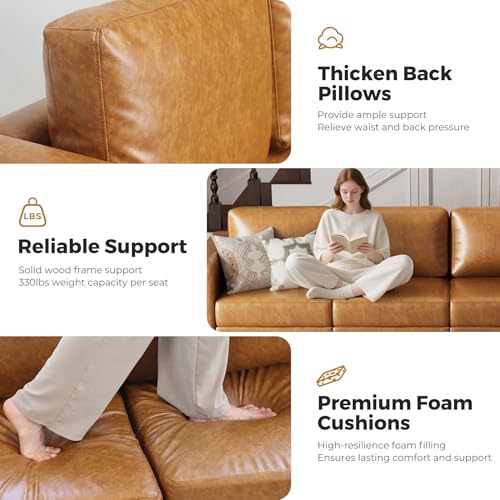 Image of ABCASA Modular Sectional Loveseat Sofa Couch with Storage Seats, 3 Seater L Shaped Couch with Movable Ottoman for Small Spaces,Brown