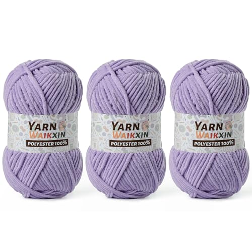 Image of 3 Pack Soft Chenille Yarn for Crocheting, Fluffy Chunky Crochet Yarn for Baby Blanket, (5.29oz /196.8yds) Fuzzy Velvet Yarn for Amigurumi&DIY Puzzle、Crafts、Scarf(3 Light Purple)