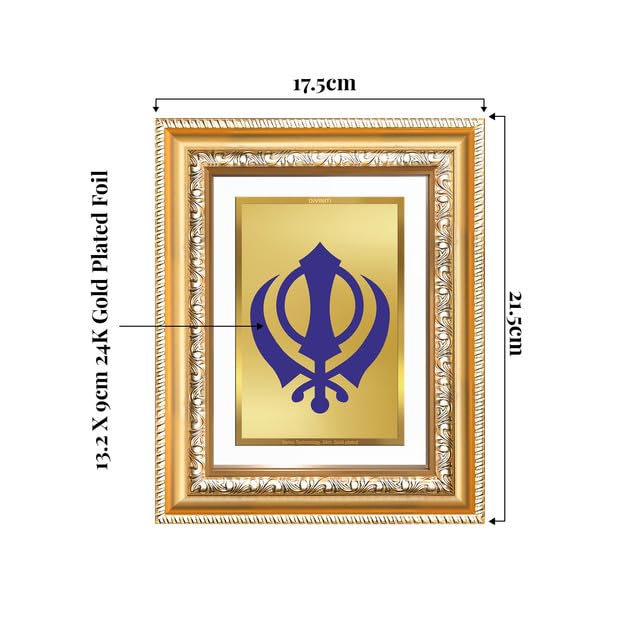 Image of DIVINITI Khanda Sahib 24K Gold Plated Foil Wall and Tabletop Photo Frame for Home Decor, Puja Room, Luxury Gifting | DG Frame 112 S2 (21.5x17.5 CM)