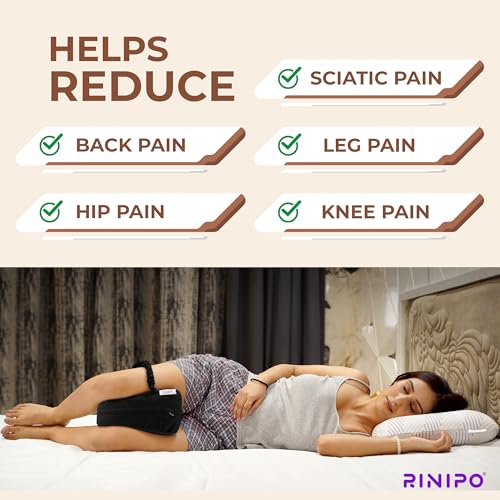 Image of Orthopedic Knee Pillow for Side Sleeping Black- (2 Years Warranty) Adjustable Strap, Memory Foam with Washable Zip Cover, Pain Relief, Hip, Back Knee Support, Knock Knee Pillow for Leg Support