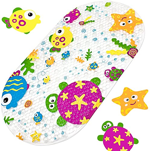 Yolife Baby Non Slip Bath Mat, Children Cute Bath Mat Baby Bathtub Mat Toddlers Shower Tub Mats Anti-Slip Shower Mats with Suction Cups Machine Washable for Bathroom Hotel Gym,39x69cm(A-Marine Life)