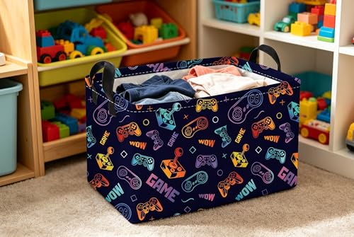 Image of Essme Rectangular Game Basket,Kids Storage Bins Organizer with Handles for Boys Room Decor, Gift Basket,Shelf Basket.(Color Game)