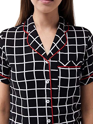 Image of Miss Chase Women's Black Collared Short Sleeves Printed Regular Top & Shorts Set with 2 Side Pockets