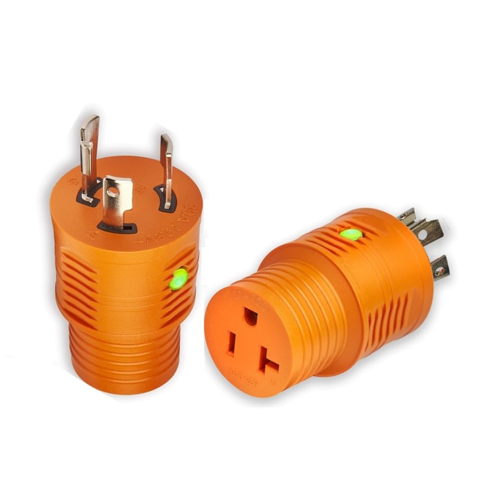 NAT Heavy Duty 30 amp Plug 30 amp 110 Adapter Twist Lock Adapter, 100% Copper Wire, 30A to 15A Adapter, L5-30P to 5-15R/5-20R, LED Indicator, 2500W, 10AWGX3C for Yacht Navigator