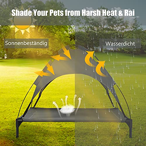 COSTWAY Hundebett mit Baldachin, Hundeliege Garten, Haustier Liegeplatz draußen, Hundesofa Schlafplatz Outdoor, Haustierbett Hund, Katzenliege Katzenbett (105x87x89cm)