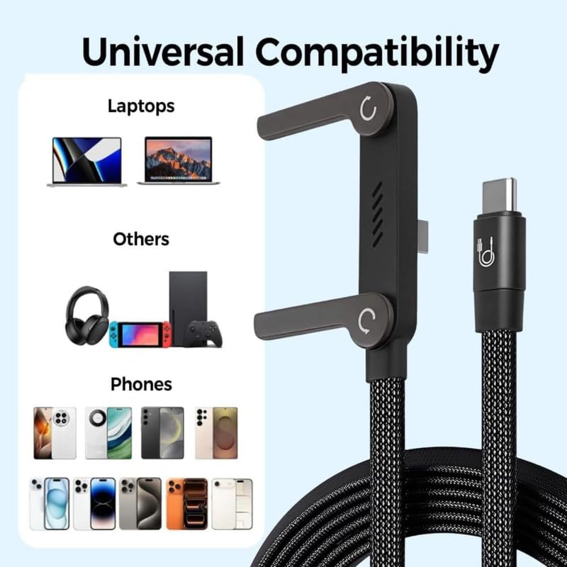 Image of USB C to C 240W Fast Charging Cable for Huawei Honor Mate 10 Pro 1.5M with Foldable Invisible Multi-Angle Adjustable Stand Multi Charger Cord with Type C for Phone, Tablet,Laptops Quick Charge -A