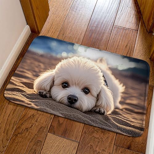 Tapis de bain à motif chien 3D bleu grand format absorbant