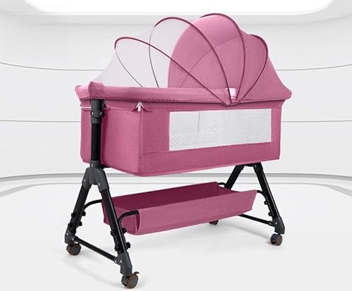 fancyflyベビー・ベッド添い寝ベケット折りたたたたみミニ組みたてて簡単ゆりかごベビー・ラック携帯便利キャスタ付コトン・パクト蚊帳・マット・収納かご通気性簡易ベケット新生児0ヶ月-24ヶ月産出祝い安全 (デラックス+蚊帳+マットレス+おむつ台+物入れバ