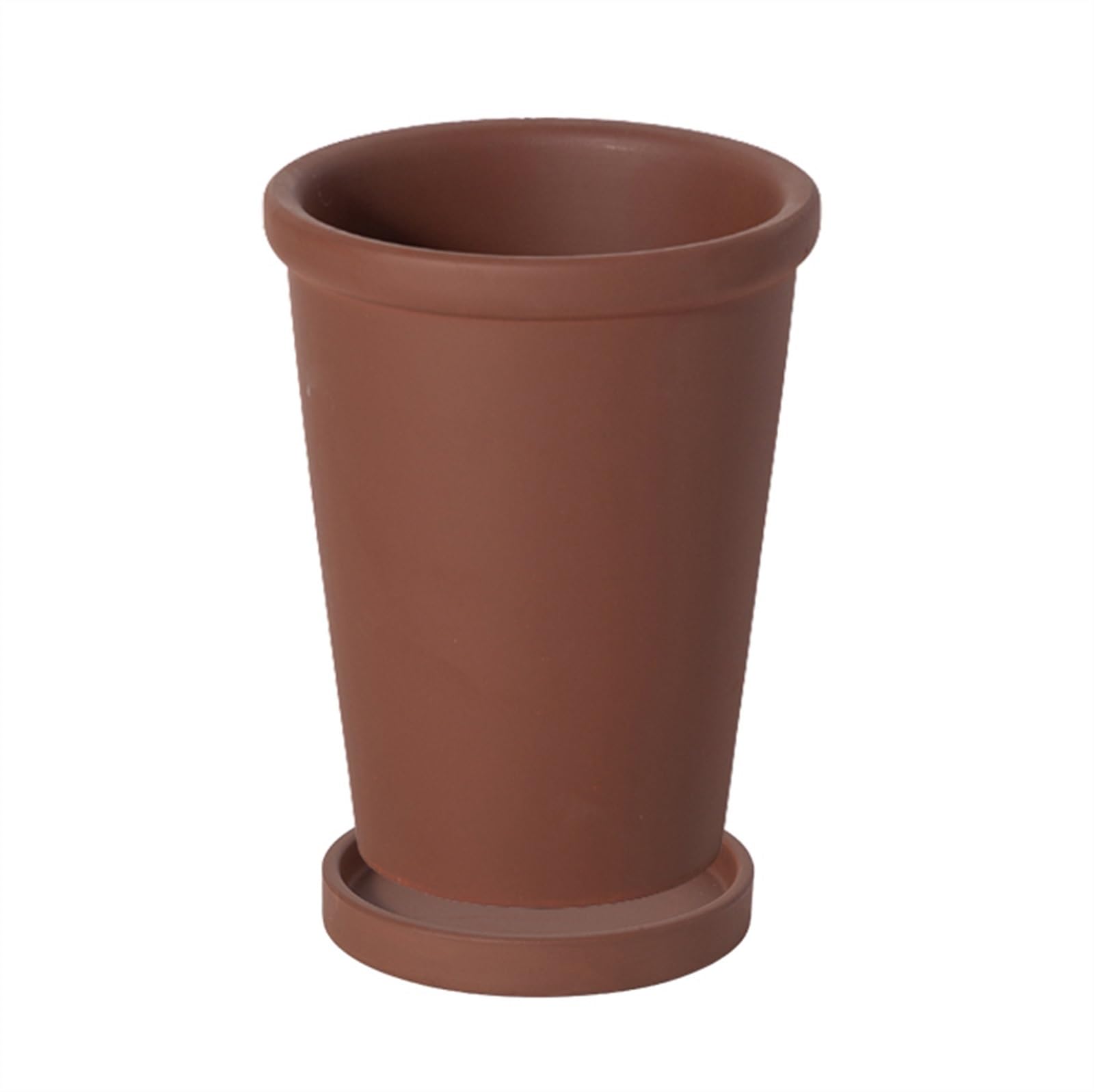 XPSHP25112 indoor plant pot Flower Pots Solid Color High Thin Round Thick Side Plant Tall Simple with Tray Ceramic Planters for Home/Office Garden Balcony For balcony decoration(Bruin,XS)