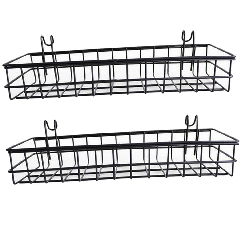 2 Pcs Storage Shelves Wire Rack Basket Wall Mount Organizer Home Decor Black | Racks & Holders-image-6
